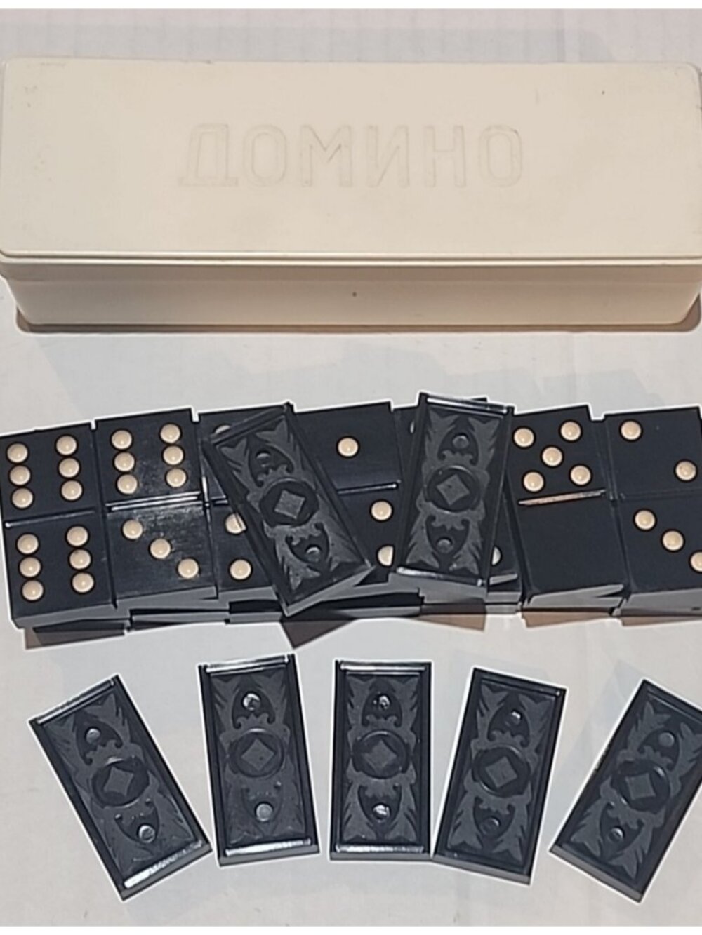 Vintage Soviet Russian Black Bakelite Domino's Set Made in USSR Dominoes game
